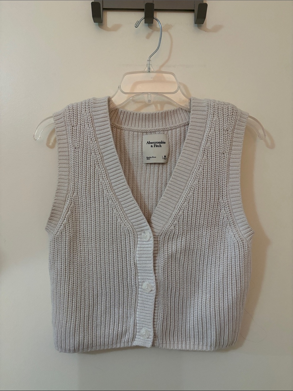 Abercrombie & Fitch Women's Cream Knit V-Neck Button Vest